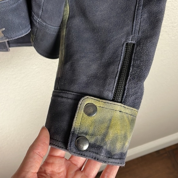 Pam & Gela Tie Dyed Leather Painted Floral Moto Biker Jacket Black Sz M - Picture 6 of 14